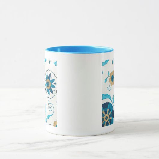 Gilded Indigo Blume mit weißem Hintergrund Tasse (Zentrum)