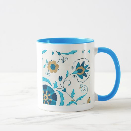 Gilded Indigo Blume mit weißem Hintergrund Tasse (Rechts)