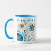 Gilded Indigo Blume mit weißem Hintergrund Tasse (Links)