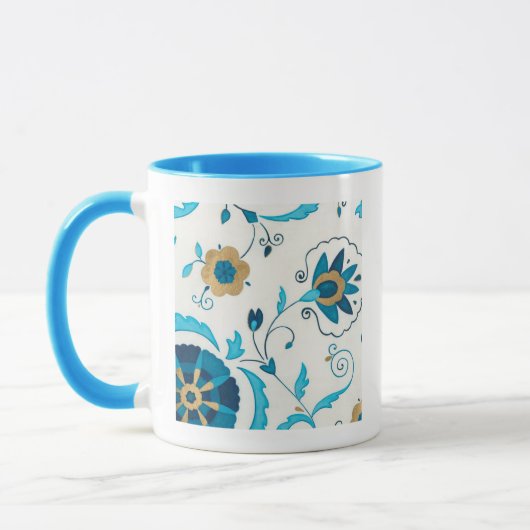 Gilded Indigo Blume mit weißem Hintergrund Tasse (Links)