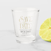 Gilded Kalligrafy script Wedding Save the Date Schnapsglas (Vorderseite)
