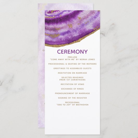 Gilded Lila Agate Hochzeitsprogramme Programm (Vorne/Hinten)