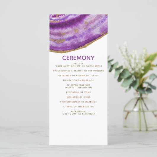 Gilded Lila Agate Hochzeitsprogramme Programm (Stehend Vorderseite)