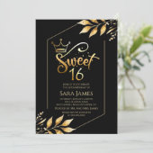 Gilded Majesty Black & Gold Sweet 16 Invitation Einladung (Stehend Vorderseite)