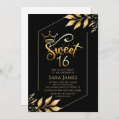 Gilded Majesty Black & Gold Sweet 16 Invitation Einladung (Vorne/Hinten)