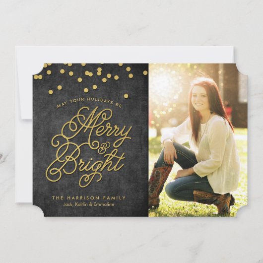 Gilded Merry & Bright Weihnachtskarte Feiertagskarte (Vorderseite)