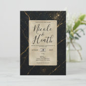 Gilded Midnight Marble Black & Gold Wedding Einladung (Stehend Vorderseite)