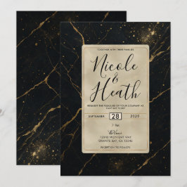 Gilded Midnight Marble Black & Gold Wedding Einladung