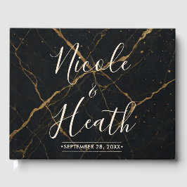 Gilded Midnight Marble Black & Gold Wedding Gästebuch