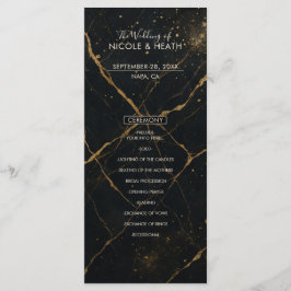 Gilded Midnight Marble Black & Gold Wedding Menu Menükarte