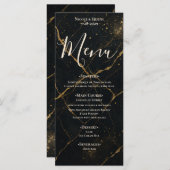 Gilded Midnight Marble Black & Gold Wedding Menükarte (Vorne/Hinten)