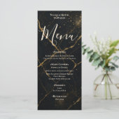 Gilded Midnight Marble Black & Gold Wedding Menükarte (Stehend Vorderseite)