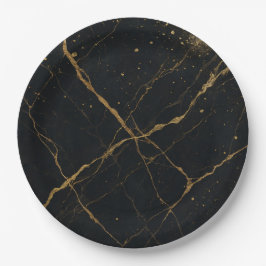 Gilded Midnight Marble Black & Gold Wedding Pappteller