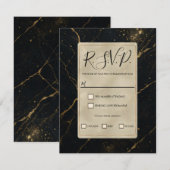 Gilded Midnight Marble Black & Gold Wedding RSVP Einladung (Vorne/Hinten)
