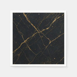 Gilded Midnight Marble Black & Gold Wedding Serviette