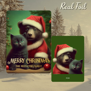 Gilded Midwinter Tale Foil Bear & Kitten Folien Feiertagskarte