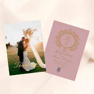 Gilded Monogram Foto Wedding Danke Cards Folieneinladung