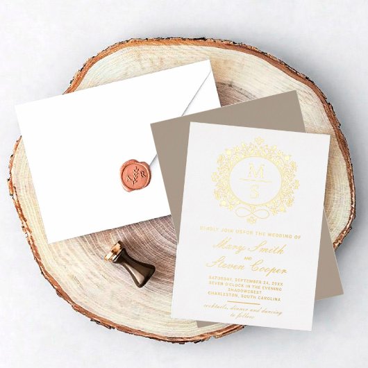 Gilded Monogram Wedding Einladungen