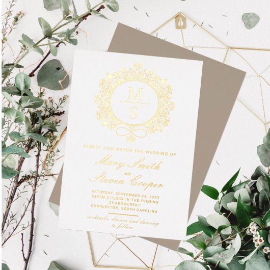 Gilded Monogram Wedding Einladungen
