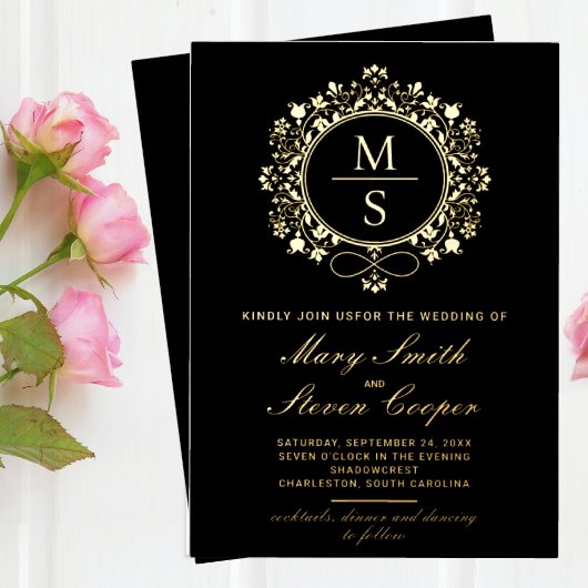 Gilded Monogram Wedding Einladungen
