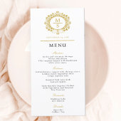 Gilded Monogram Wedding Menu Menükarte