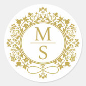 Gilded Monogram Wedding Runder Aufkleber (Vorderseite)