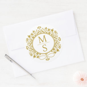 Gilded Monogram Wedding Runder Aufkleber