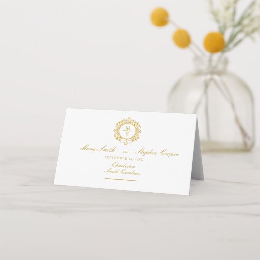 Gilded Monogram Wedding Tischnummer Platzkarte (Vorderseite)