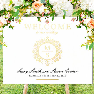 Gilded Monogram Wedding Welcome Sign Foliendrucke