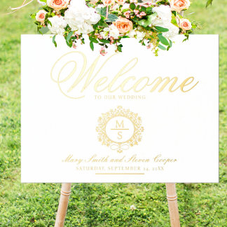 Gilded Monogram Wedding Welcome Sign Foliendrucke