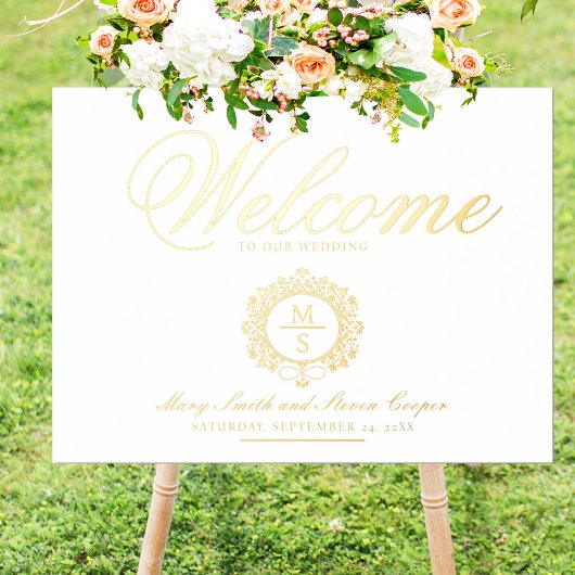 Gilded Monogram Wedding Welcome Sign Foliendrucke