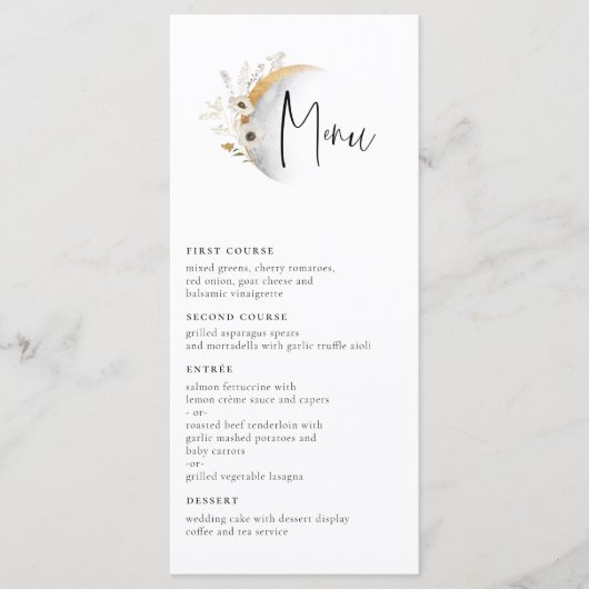 Gilded Moon Boho Floral Wedding Menu Menükarte (Vorderseite)
