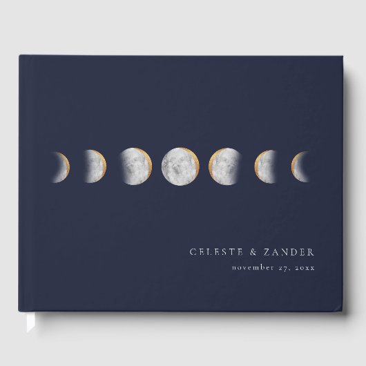 Gilded Moon Phases Modern Wedding Gästebuch (Vorderseite)