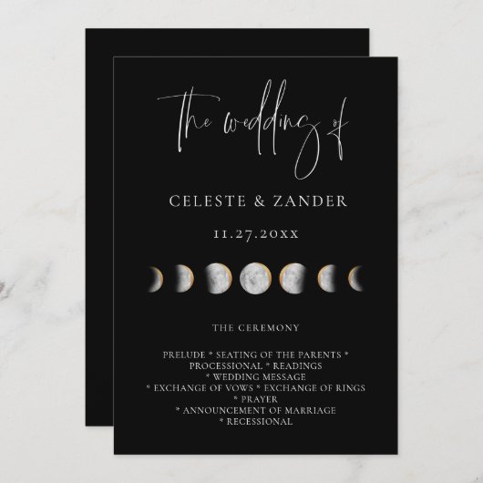 Gilded Moon Phases Wedding Program Programm (Vorne/Hinten)