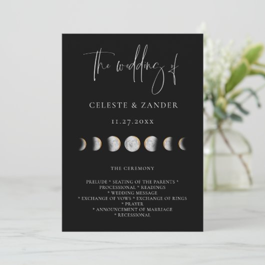 Gilded Moon Phases Wedding Program Programm (Stehend Vorderseite)