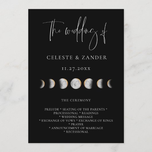 Gilded Moon Phases Wedding Program Programm (Vorderseite)