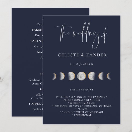 Gilded Moon Phases Wedding Programm (Vorne/Hinten)