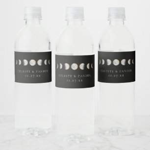 Gilded Moon Phases Wedding Water Bottle Label Wasserflaschenetikett