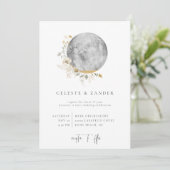 Gilded Moon Wildblume Hochzeitseinladung Ankündigung (Stehend Vorderseite)