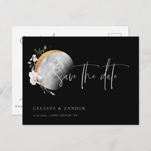 Gilded Moon Wildblume Wedding Save the Date Annou Ankündigungspostkarte (Vorne/Hinten)