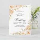 Gilded Peach Blossom Romance Wedding Einladung (Stehend Vorderseite)