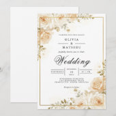 Gilded Peach Blossom Romance Wedding Einladung (Vorne/Hinten)