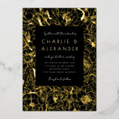 Gilded Peonies Black and Gold Folieneinladung (Vorderseite)