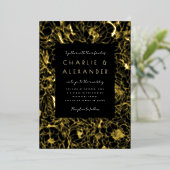 Gilded Peonies Black and Gold Folieneinladung (Stehend vorne)
