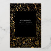 Gilded Peonies Black and Gold Folieneinladung (Rückseite)