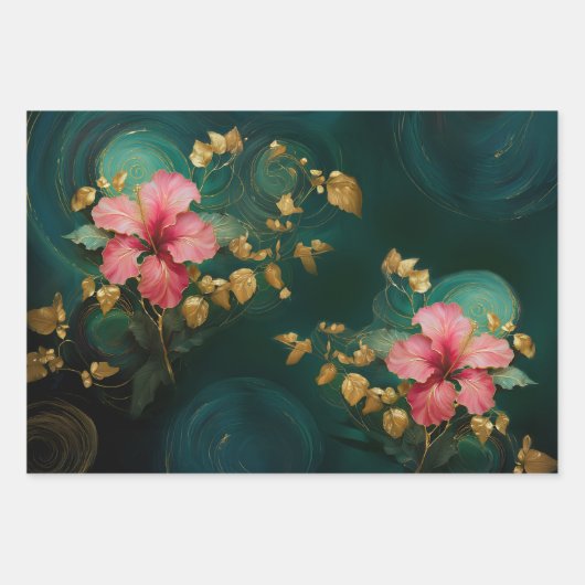 Gilded Pink Hibiskus, Coconut Grove Geschenkpapier Set (Vorderseite 3)