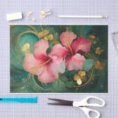 Gilded Pink Hibiskus Gold, Formal Florals Seidenpapier (Handwerk)