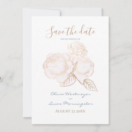 Gilded Rose Dusty Blue Ivory Save the Date Einladung (Vorderseite)
