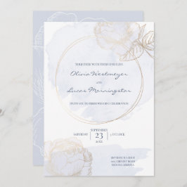 Gilded Rose Dusty Blue Watercolor Wedding Einladung