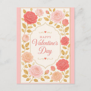 Gilded Rose Valentinsromanze Feiertagspostkarte